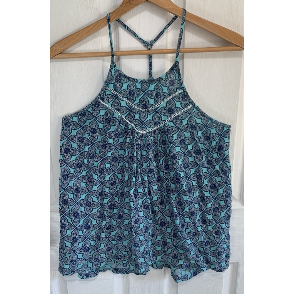 Hollister Halter Cami Top Womens Medium Teal Blue Paisley Festival Hippie Boho